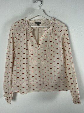 J.Crew Point Sur Womens Ruffle-Neck Popover Metallic Clip-Dot Blouse Top Medium